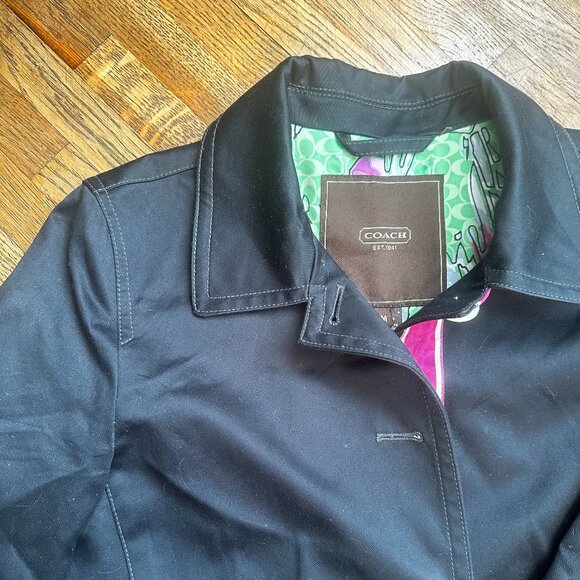 COACH Navy Blue, Fully Lined, Trench/ Car Coat SZ M - Picture 5 of 5